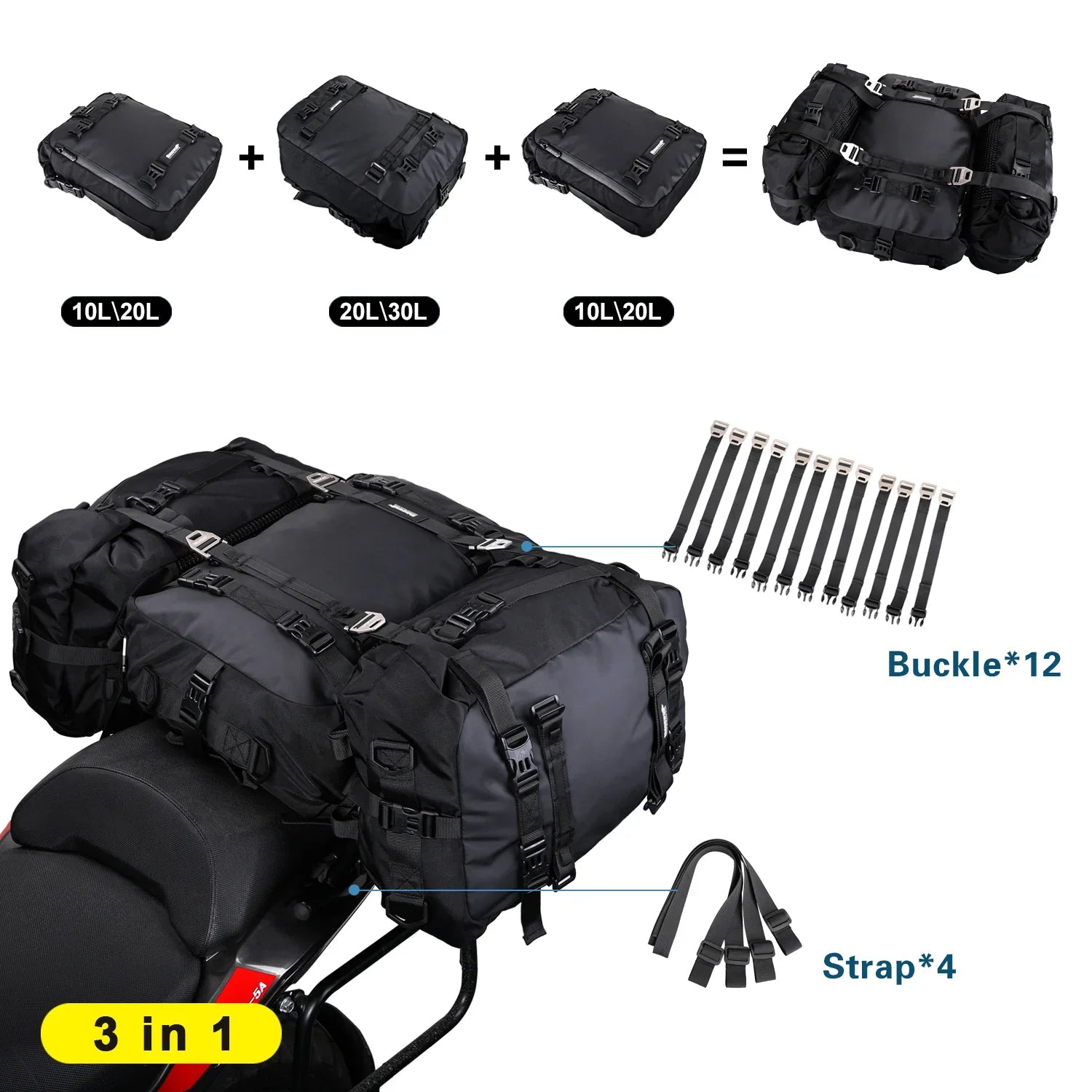 Rhinowalk 20L Motorcycle Saddle Bag Motopack Tail Bag for Outdoor Touring (MT21620)